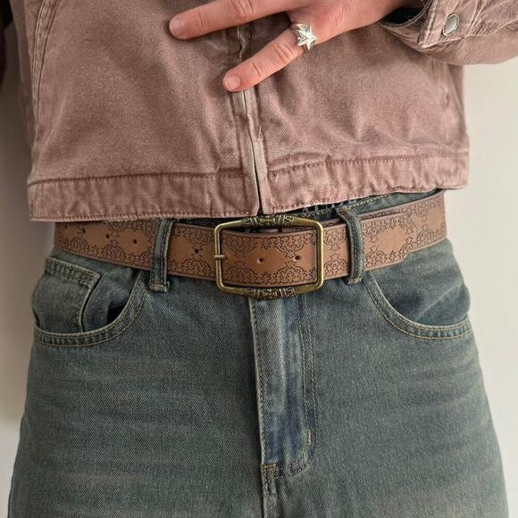 Brown leather belt with - Picture 6 of 7